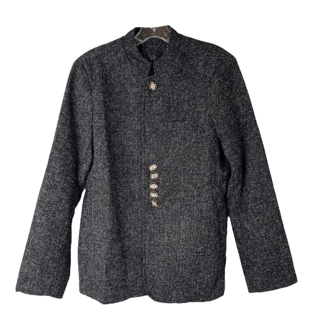 NEW Reverb black white speckled button office preppy blazer large